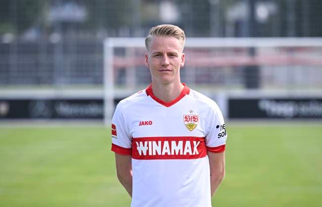 FOOTBALL 1 BUNDESLIGA 13 08 2024 Portraettermin 2024 2025 at VfB Stuttgart on the training ground Chris Fuehrich VfB Stuttgart