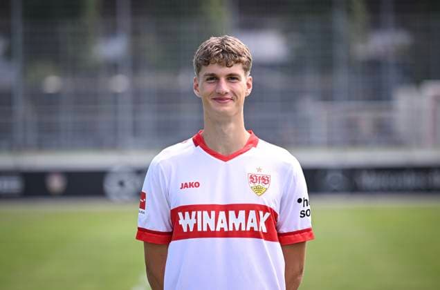 FOOTBALL 1 BUNDESLIGA 13 08 2024 Portraettermin 2024 2025 at VfB Stuttgart on the training ground Luca Raimund VfB Stuttgart