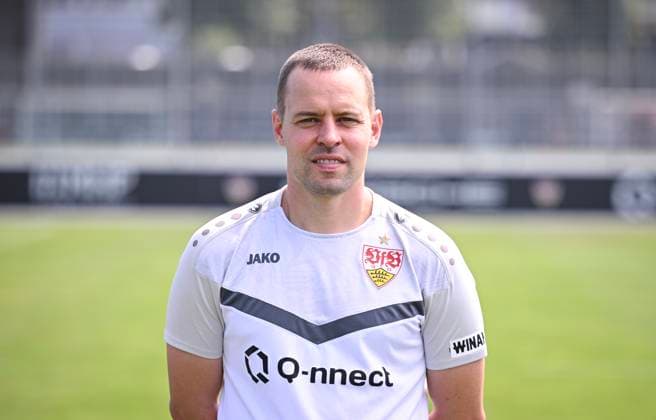 FOOTBALL 1 BUNDESLIGA 13 08 2024 Portraettermin 2024 2025 at VfB Stuttgart on the training ground Physiotherapist Michael Schuhmacher VfB Stuttgart