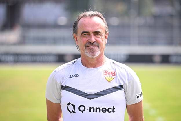 FOOTBALL 1 BUNDESLIGA 13 08 2024 Portraettermin 2024 2025 at VfB Stuttgart on the training ground Team manager Guenther Schaefer VfB Stuttgart