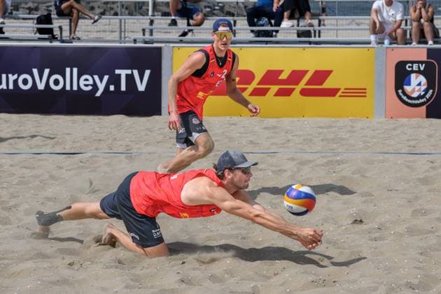 European Championships Beach Volleyball, 15 08 2024, The Hague Paul Henning, Maximilian Max Just European Championships Beach Volleyball, The Hague on 15 08 2024 Copyright: xBEAUTIFULxSPORTS PeterxWeberx