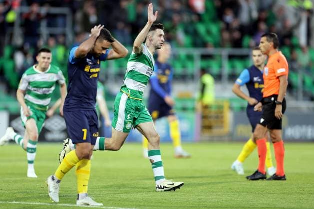 UEFA Europa League Third Qualifying Round Second Leg, Tallaght Stadium, Dublin 15 8 2024 Shamrock Rovers vs Celje Shamrock Rovers Neil Farrugia celebrates scoring a goal Neil Farrugia celebrates scoring a goal 15 8 2024  Copyright: x INPHO LaszloxGeczox LG_001552
