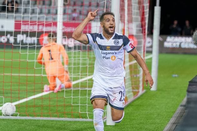 Football UEFA EURO LEAGUE 2024 2025 3rd qualifying round FC LUGANO SUI vs PARTIZAN BELGRAD SRB , Arena Thun, Switzerland Goal celebration after the 2 2 equalizer through the goal of Mohammed Abdullah Lugano 29 Thun SUI Copyright: xJOERANxSTEINSIEKx