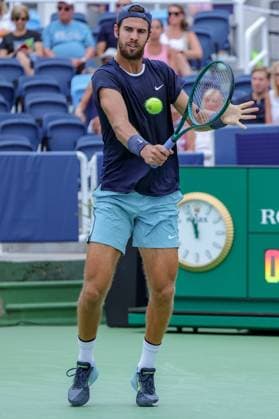 August 15, 2024, Mason, Ohio, U.S: Karen Khachanov (RUS) hits a backhand shot during ThursdayÃ¢â‚¬â ¢s round of the Cincinnati Open at the Lindner Family Tennis Center , Mason, Oh. Mason USA - ZUMAs304 20240815_zaf_s304_043 Copyright: xScottxStuartx