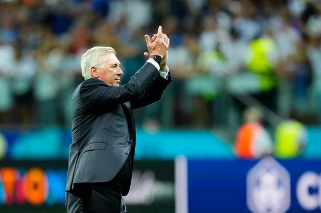 Real Madrid CF v Atalanta BC - UEFA Super Cup 2024 WARSAW, POLAND - AUGUST 14: Carlo Ancelotti head coach of Real Madrid celebrates victory after the UEFA Super Cup 2024 match between Real Madrid and Atalanta BC at National Stadium on August 14, 2024 in Warsaw, Poland. Warsaw Poland  Copyright: xJosexBretonx originalFilename:bretonhernandez-realmadr240814_npJXs.jpg