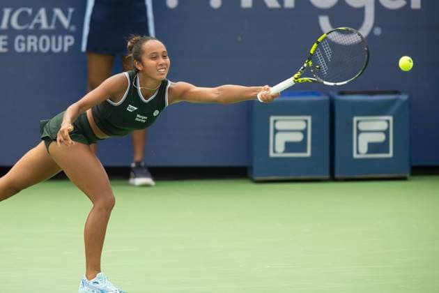 August 15, 2024, Mason, Oh, USA: 2024 Cincinnati Open Tennis, 2024 08 15 - Leyla Fernandez hits a ball against opponent Elena Rybakina. ZUMAPress Mason USA - ZUMAn24_ 20240815_zaf_n24_047 Copyright: xWallyxNellx