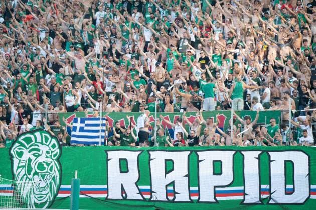 Rapid Wien fans during UEFA Europa league Quali match, SK Rapid Wien - Trabzonspor, 15. august 2024 Copyright: xMICHALxFAJT,ZOSPORTU.SKx FAJ_4522