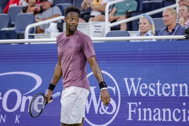 August 15, 2024, Mason, Ohio, U.S: Gael Monfils (FRA) reacts to a point during ThursdayÃ¢â‚¬â ¢s round of the Cincinnati Open at the Lindner Family Tennis Center , Mason, Oh. Mason U.S - ZUMAs304 20240815_zaf_s304_298 Copyright: xScottxStuartx