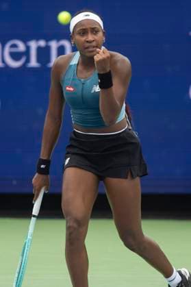 August 15, 2024, Mason, Oh, USA: 2024 Cincinnati Open Tennis, 2024 08 15 - Coco Gauff expresses emotion after winning a point against opponent Yulia Putintseva. ZUMAPress Mason USA - ZUMAn24_ 20240815_zaf_n24_112 Copyright: xWallyxNellx