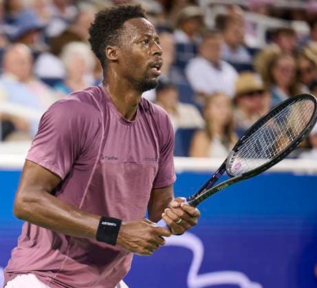 CINCINNATI, OH - AUGUST 15: Gael Monfils of France watches the ball in his match against Carlos Alcaraz of Spain during the second round of the Cincinnati Open at the Lindner Family Tennis Center on August 15, 2024 in Mason, OH. (Photo by Shelley Lipton Icon Sportswire) TENNIS: AUG 15 Western & Southern Open EDITORIAL USE ONLY Icon2408158032