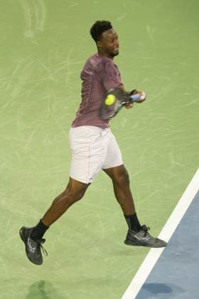 August 15, 2024, Mason, Oh, USA: 2024 Cincinnati Open Tennis, 2024 08 15 - Gael Montfils hits a ball against opponent Carlos Alcaraz. ZUMAPress Mason USA - ZUMAn24_ 20240815_zaf_n24_211 Copyright: xWallyxNellx