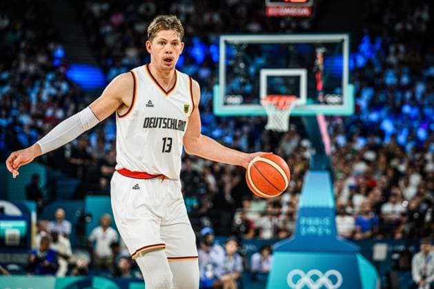 Moritz Wagner (Germany) controls the Ball during the Men™s Basketball Bronze Medal match between Germany and Serbia on Day 15 of the Olympic Games, Olympische Spiele, Olympia, OS Paris 2024 at Bercy Arena on August 10, 2024 in Paris, France.