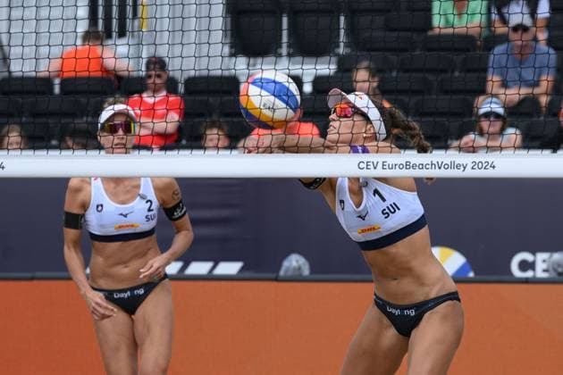 European Championships Beach Volleyball, 16 08 2024, The Hague Anouk Verge Depre SUI , Joana Maeder SUI European Championships Beach Volleyball, The Hague on 16 08 2024 Copyright: xBEAUTIFULxSPORTS PeterxWeberx