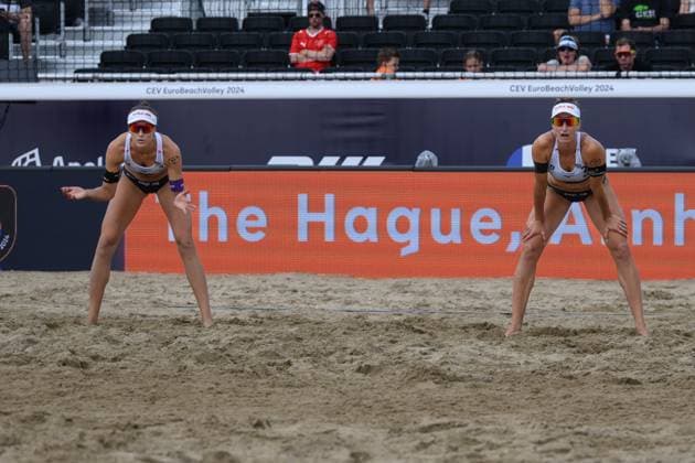 European Championships Beach Volleyball, 16 08 2024, The Hague Anouk Verge Depre SUI , Joana Maeder SUI European Championships Beach Volleyball, The Hague on 16 08 2024 Copyright: xBEAUTIFULxSPORTS PeterxWeberx