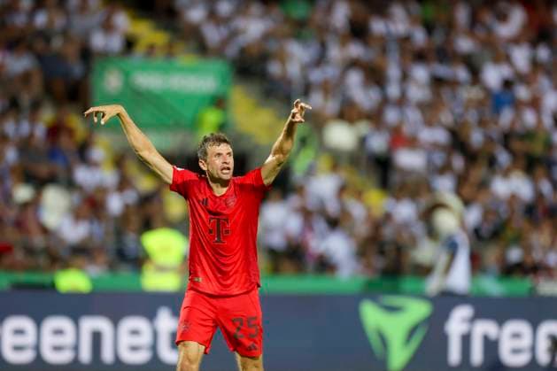 Thomas Mueller FC Bayern Muenchen gestures, DFB Pokal First Round, SSV Ulm 1846 Football vs FC Bayern Muenchen, Donaustadion, August 16, 2024 in Ulm, Germany Photo by Marco Steinbrenner DeFodi Images Thomas Mueller FC Bayern Muenchen gestures, DFB Pokal First Round, SSV Ulm 1846 Football vs FC Bayern Muenchen, Donaustadion, August 16, 2024 in Ulm, Germany Photo by Marco Steinbrenner DeFodi Images DFB DFL REGULATIONS PROHIBIT ANY USE OF PHOTOGRAPHS AS IMAGE SEQUENCES AND OR QUASI VIDEO Defodi 700 ulm fcb 20240816 073 Defodi-700 DFB DFL REGULATIONS PROHIBIT ANY USE OF PHOTOGRAPHS AS IMAGE SEQUENCES AND OR QUASI-VIDEO.