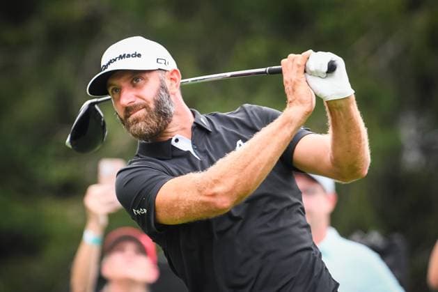 WHITE SULPHUR SPRINGS, WV - AUGUST 16: 4 Aces GC s Captain Dustin Johnson hits his tee shot on the 12th hole during the first round of LIV Golf Greenbrier tournament at The Greenbrier Resort on August 16, 2024, in White Sulphur Springs, WV. (Photo by Brian Bishop Icon Sportswire) GOLF: AUG 16 LIV Golf League Greenbrier EDITORIAL USE ONLY Icon240816029