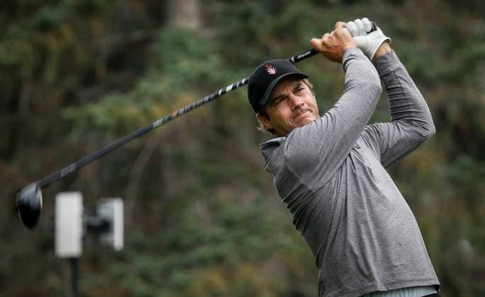 August 16, 2024, Calgary, Ab, CANADA: Mario Tiziani, of the United States, hits from the 18th tee during the PGA, Golf Herren Tour Champions golf event in Calgary, Alta., Friday, Aug. 16, 2024. Mario Tiziani,  - ZUMAc35_ 20240816_zaf_c35_089 Copyright: xJeffxMcintoshx