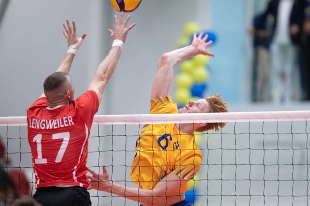 240817 Swedens Jacob Ekman during the mens European Championship qualifying volleyball match between Sweden and Switzerland on August 17, 2024 in Habo  Copyright: AXELxBOBERG BB240817AX022