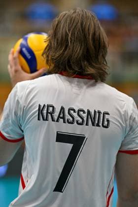 VOLLEYBALL - CEV EuroVolley 2026 quali HARTBERG,AUSTRIA,17.AUG.24 - VOLLEYBALL - CEV EuroVolley 2026, men, qualification, OEVV international match, Länderspiel, Nationalmannschaft Austria vs Azerbaijan. Image shows Noel Simon Jakob Krassnig (AUT) during warm-up.  GEPAxpictures xAvnixRetkoceri