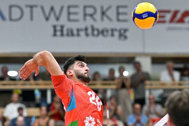 VOLLEYBALL - CEV EuroVolley 2026 quali HARTBERG,AUSTRIA,17.AUG.24 - VOLLEYBALL - CEV EuroVolley 2026, men, qualification, OEVV international match, Länderspiel, Nationalmannschaft Austria vs Azerbaijan. Image shows Aslan Hamidov (AZE) during warm-up.  GEPAxpictures xAvnixRetkoceri