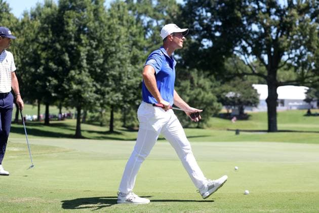 MEMPHIS, TN - AUGUST 17: Viktor Hovland (NOR) reacts to missing a birdie putt during the third round of the 2024 FedEx St. Jude Championship on August 17, 2024 at TPC Southwind in Memphis, Tennessee. (Photo by Michael Wade Icon Sportswire) GOLF: AUG 17 PGA, Golf Herren FedExCup Playoffs - FedEx St. Jude Championship EDITORIAL USE ONLY Icon08172435