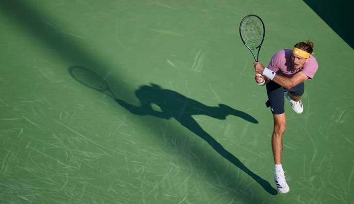 CINCINNATI, OH - AUGUST 17: Alexander Zverev of Germany hits a backhand in the match against Ben Shelton of the USA during the quarterfinal round of the Cincinnati Open at the Lindner Family Tennis Center on August 17, 2024 in Mason, OH. (Photo by Shelley Lipton Icon Sportswire) TENNIS: AUG 17 Cincinnati Open EDITORIAL USE ONLY Icon240817513