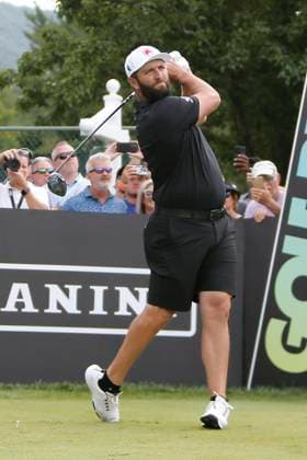 WHITE SULPHUR SPRINGS, WV - AUGUST 18: Legion XIII GC s Jon Rahm watches his shot from the 1st tee during the final round of the LIV Golf League Greenbrier at The Old White Course on August 18, 2024, in White Sulphur Springs, WV. (Photo by Lee Coleman Icon Sportswire) GOLF: AUG 18 LIV Golf League Greenbrier EDITORIAL USE ONLY Icon155240818003