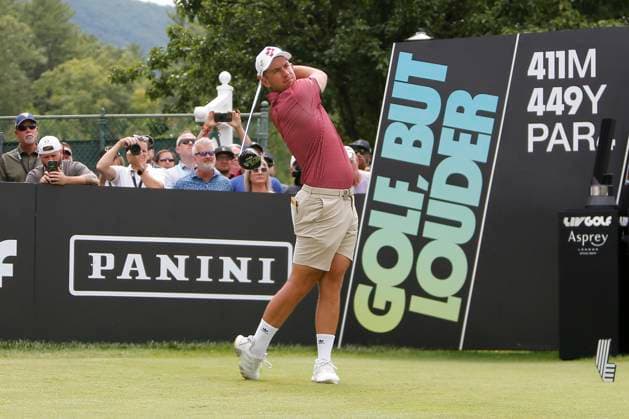WHITE SULPHUR SPRINGS, WV - AUGUST 18: Ripper GC s Lucas Herbert watches his shot from the 1st tee during the final round of the LIV Golf League Greenbrier at The Old White Course on August 18, 2024, in White Sulphur Springs, WV. (Photo by Lee Coleman Icon Sportswire) GOLF: AUG 18 LIV Golf League Greenbrier EDITORIAL USE ONLY Icon155240818010