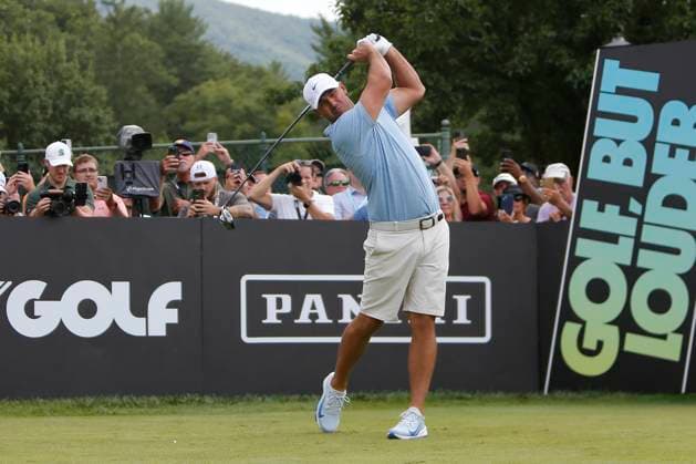 WHITE SULPHUR SPRINGS, WV - AUGUST 18: Smash GC s Captain Brooks Koepka watches his shot from the 1st tee during the final round of the LIV Golf League Greenbrier at The Old White Course on August 18, 2024, in White Sulphur Springs, WV. (Photo by Lee Coleman Icon Sportswire) GOLF: AUG 18 LIV Golf League Greenbrier EDITORIAL USE ONLY Icon155240818015