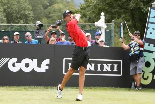 WHITE SULPHUR SPRINGS, WV - AUGUST 18: Fireballs GC s David Puig watches his shot from the 1st tee during the final round of the LIV Golf League Greenbrier at The Old White Course on August 18, 2024, in White Sulphur Springs, WV. (Photo by Lee Coleman Icon Sportswire) GOLF: AUG 18 LIV Golf League Greenbrier EDITORIAL USE ONLY Icon155240818025