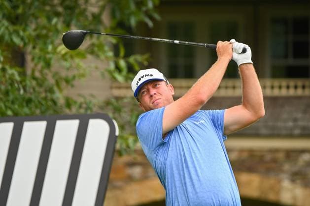 WHITE SULPHUR SPRINGS, WV - AUGUST 18: Smash GC s Talor Gooch watches his shot from the fourth tee during the final round of LIV Golf Greenbrier tournament at The Greenbrier Resort on August 18, 2024, in White Sulphur Springs, WV.(Photo by Brian Bishop Icon Sportswire) GOLF: AUG 18 LIV Golf League Greenbrier EDITORIAL USE ONLY Icon240818028
