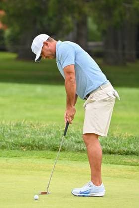 WHITE SULPHUR SPRINGS, WV - AUGUST 18: Smash GC s Captain Brooks Koepka putt s for birdie on the fourth hole during the final round of LIV Golf Greenbrier tournament at The Greenbrier Resort on August 18, 2024, in White Sulphur Springs, WV.(Photo by Brian Bishop Icon Sportswire) GOLF: AUG 18 LIV Golf League Greenbrier EDITORIAL USE ONLY Icon240818031
