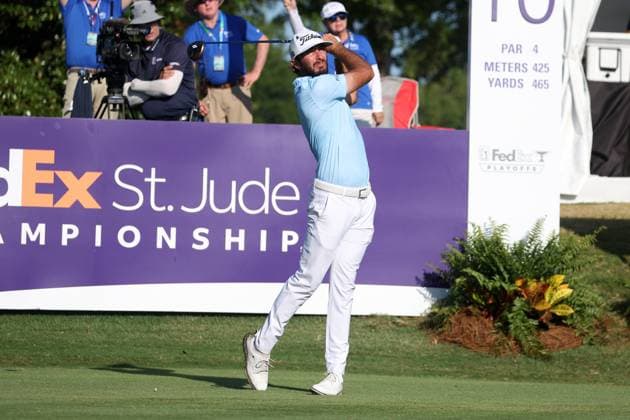 MEMPHIS, TN - AUGUST 18: Max Homa (USA) during the final round of the 2024 FedEx St. Jude Championship on August 18, 2024 at TPC Southwind in Memphis, Tennessee. (Photo by Michael Wade Icon Sportswire) GOLF: AUG 18 PGA, Golf Herren FedExCup Playoffs - FedEx St. Jude Championship EDITORIAL USE ONLY Icon08182403