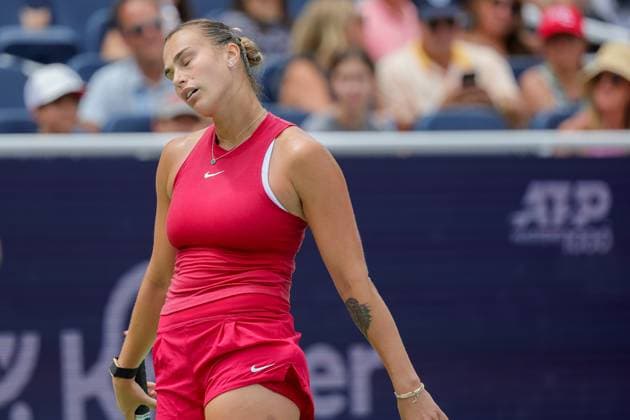August 18, 2024, Mason, Ohio, U.S: Aryna Sabalenka (BLR) reacts to a shot during SundayÃ¢â‚¬â ¢s semi-final round of the Cincinnati Open at the Lindner Family Tennis Center , Mason, Oh. Mason U.S - ZUMAs304 20240818_zaf_s304_006 Copyright: xScottxStuartx