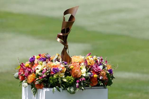 MEMPHIS, TN - AUGUST 18: The champions trophy sitting on the No. 1 tee box during the final round of the FedEx St. Jude Championship, August 18, 2024 at TPC Southwind in Memphis, Tennessee. (Photo by Matthew Maxey Icon Sportswire) GOLF: AUG 18 PGA, Golf Herren FedExCup Playoffs - FedEx St. Jude Championship EDITORIAL USE ONLY Icon240818002