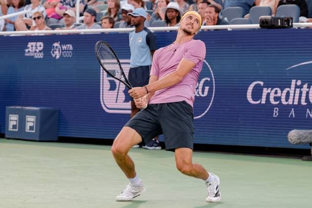 August 18, 2024, Mason, Ohio, U.S: Alexander Zverev (GER) reacts to a shot during SundayÃ¢â‚¬â ¢s semi-final round of the Cincinnati Open at the Lindner Family Tennis Center , Mason, Oh. Mason U.S - ZUMAs304 20240818_zaf_s304_116 Copyright: xScottxStuartx