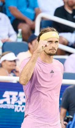 CINCINNATI, OH - AUGUST 18: Alexander Zverev of Germany pumps his first after winning a second set tiebreak in a match against Jannik Sinner of Italy during the semifinal round of the Cincinnati Open at the Lindner Family Tennis Center on August 18, 2024 in Mason, OH. (Photo by Shelley Lipton Icon Sportswire) TENNIS: AUG 18 Cincinnati Open EDITORIAL USE ONLY Icon2408182573