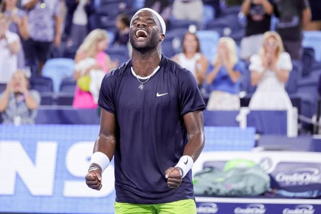 August 18, 2024, Mason, Ohio, U.S: Frances Tiafoe (USA) reacts after winning SundayÃ¢â‚¬â ¢s semi-final round of the Cincinnati Open at the Lindner Family Tennis Center , Mason, Oh. Mason U.S - ZUMAs304 20240818_zaf_s304_137 Copyright: xScottxStuartx