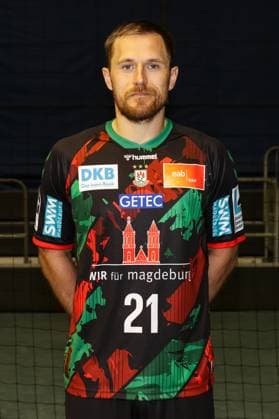 Albin Lagergren SC Magdeburg,21 1 Handball Bundesliga portrait appointment 1 BL 2024 2025 official photo appointment SC Magdeburg in the GETEC Arena in Magdeburg portrait, portrait, single image, Germany, handball, men, GER, 19 08 2024 Christian Schroedter