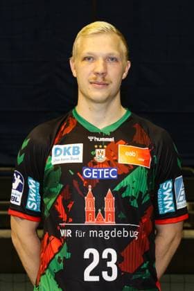 Magnus Saugstrup SC Magdeburg,23 1 Handball Bundesliga portrait appointment 1 BL 2024 2025 official photo appointment SC Magdeburg in the GETEC Arena in Magdeburg portrait, portrait, single picture, Germany, handball, men, GER, 19 08 2024 Christian Schroedter