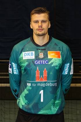 Goalkeeper Sergey Hernandez Ferrer SC Magdeburg,1 1 Handball Bundesliga portrait appointment 1 BL 2024 2025 official photo appointment SC Magdeburg in the GETEC Arena in Magdeburg portrait, portrait, single picture, Germany, handball, men, GER, 19 08 2024 Christian Schroedter