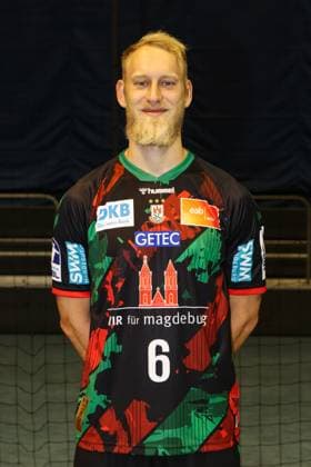 Matthias Musche SC Magdeburg,6 1 Handball Bundesliga portrait appointment 1 BL 2024 2025 official photo appointment SC Magdeburg in the GETEC Arena in Magdeburg portrait, portrait, single image, Germany, handball, men, GER, 19 08 2024 Christian Schroedter