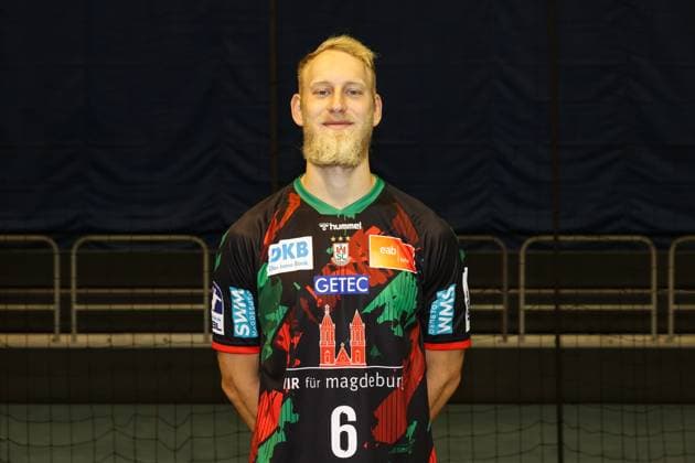 Matthias Musche SC Magdeburg,6 1 Handball Bundesliga portrait appointment 1 BL 2024 2025 official photo appointment SC Magdeburg in the GETEC Arena in Magdeburg portrait, portrait, single image, Germany, handball, men, GER, 19 08 2024 Christian Schroedter