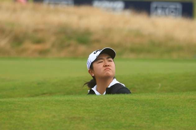 19th August 2024; Old Course at St Andrews, St Andrews, Fife, Scotland; AIG Womens Open Golf, Practice Day 1; Rose Zhang of the USA in the road hole bunker of the Old Course, St Andrews Links during a practice round at the AIG Women& x2019;s Open  ActionPlus12683318 DavidxYoung