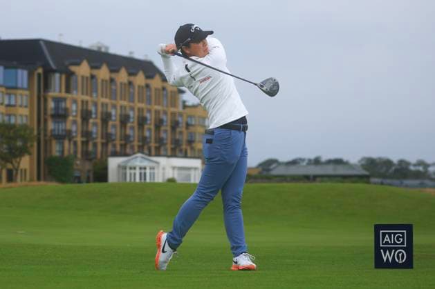 19th August 2024; Old Course at St Andrews, St Andrews, Fife, Scotland; AIG Womens Open Golf, Practice Day 1; Yuka Saso of Japan tees off on the eighteenth hole of the Old Course, St Andrews Links during a practice round at the AIG Women& x2019;s Open  ActionPlus12683321 DavidxYoung