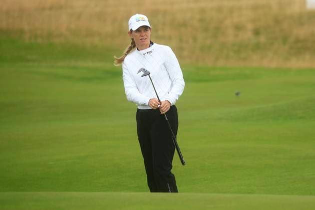 19th August 2024; Old Course at St Andrews, St Andrews, Fife, Scotland; AIG Womens Open Golf, Practice Day 1; Sarah Schmelzel of the USA on the sixteenth hole green of the Old Course, St Andrews Links during a practice round at the AIG Women& x2019;s Open  ActionPlus12683334 DavidxYoung