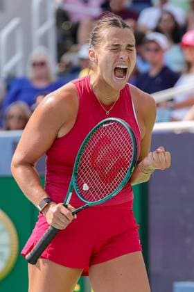 August 19, 2024, Mason, Ohio, U.S: Aryna Sabalenka (BLR) celebrates a break point during the WomenÃ¢â‚¬â ¢s Championship of the Cincinnati Open at the Lindner Family Tennis Center , Mason, Oh. Mason U.S - ZUMAs304 20240819_zaf_s304_004 Copyright: xScottxStuartx