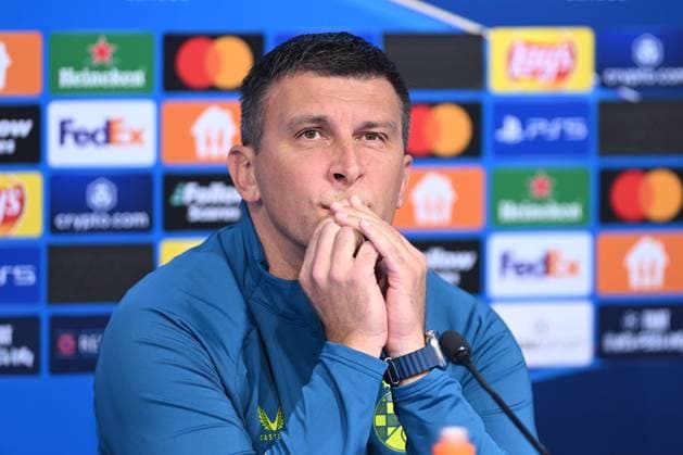 Croatia, Zagreb, 190824. Maksimir Stadium. GNK Dinamo press conference, PK, Pressekonferenz ahead of the UEFA Champions League Play-off match Dinamo - Qarabag. In the photo: Sergej Jakirovic. Photo: Goran Mehkek CROPIX Zagreb Hrvatska Copyright: xxGoranxMehkekx dinamo_press2-190824