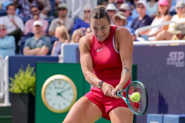 August 19, 2024, Mason, Ohio, U.S: Aryna Sabalenka (BLR) hits a two-handed backhand during the WomenÃ¢â‚¬â ¢s Championship of the Cincinnati Open at the Lindner Family Tennis Center , Mason, Oh. Mason U.S - ZUMAs304 20240819_zaf_s304_018 Copyright: xScottxStuartx
