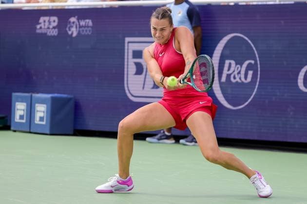 August 19, 2024, Mason, Ohio, U.S: Aryna Sabalenka (BLR) hits a two-handed backhand during the WomenÃ¢â‚¬â ¢s Championship of the Cincinnati Open at the Lindner Family Tennis Center , Mason, Oh. Mason U.S - ZUMAs304 20240819_zaf_s304_033 Copyright: xScottxStuartx